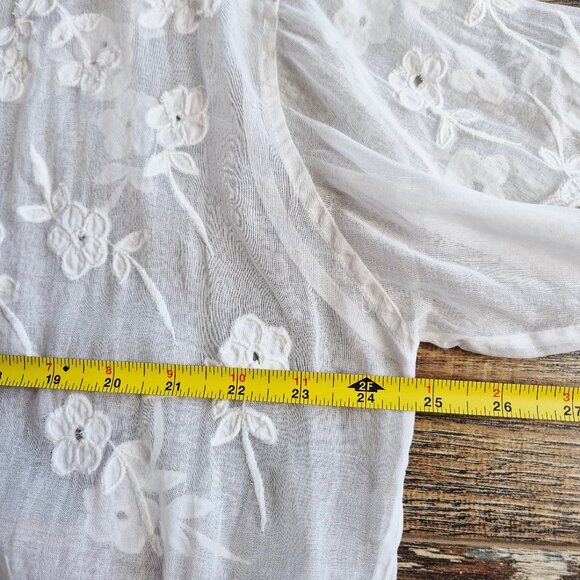 Kiko Comfortable Clothing Embroidered Blouse Sheer White Cotton Button-Front - Picture 11 of 14